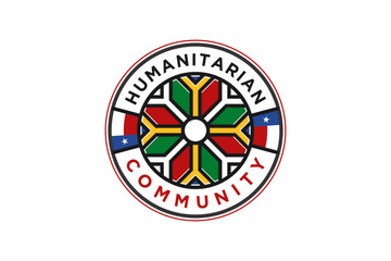 Humanitarian community logo design with colorful mandala ornament vector illustration in the form of people together.