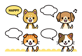 Illustration set of dog and cat smiling and chatting