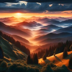 Majestic, mountain range, basking in sunrise, landscape photography
