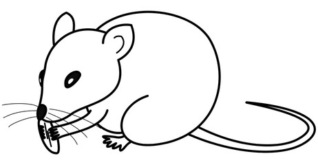 Rodent symbol - house mouse eats food, side view, outline