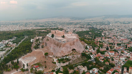 Acropolis city of Athens, Greece, Aerial view, 2022 
Drone view over Athens city and ancient citadel, August 2022 
