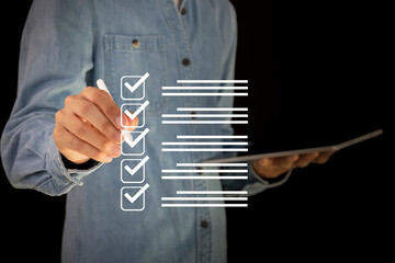 checklist Complete the performance review digital form checklist.business people using evaluation...