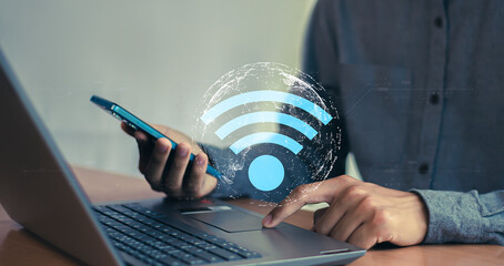 with wifi icon, social business communication concept