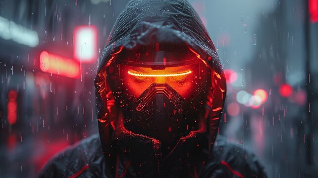 Suitable for science fiction themes and May 4th celebrations, futuristic warrior with glowing lightsaber