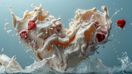 A creative concept design idea for the mother-child food industry and the milk industry - a heart-shaped wave of love, mother-baby, and happy mothers day logo on a blue background