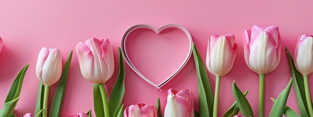 flores aisladas. fondo rosa. corazones. tulipán