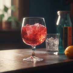 red cocktail on a table