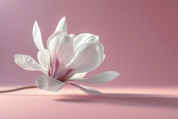 A white flower with pink petals is on a pink background. The flower is the main focus of the image, and it is delicate and beautiful. The pink background adds a soft and romantic touch to the scene - Powered by Adobe