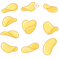 Simple Potato Chips Design Element Collection. Editable Line, Adjustable Stroke Width.