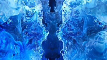 blue and white abstract painting with a mirror effect.