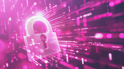 Abstract futuristic binary code padlock cyber security.