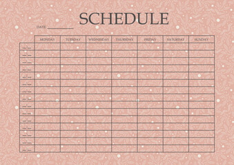 Schedule planner page floral design. Planner for students minimalist art. Categories of notes.