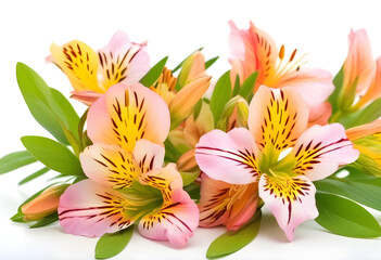 A colorful alstroemeria flowers on a white background