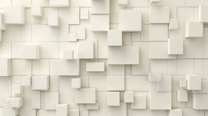 3D background minimalism. A wall with 3D blocks. 3D wallpaper with white cubes. Futuristic concrete background, with copy spase