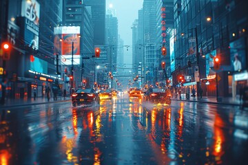 urban city bustling street with bright lights professional photography