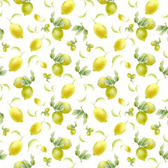 seamless pattern with lemons. Hand painted watercolor illustration 