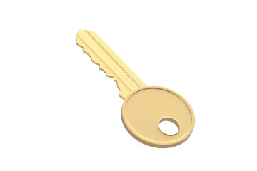 Golden key isolated on white background. 3d render