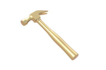 Golden hammer isolated on white background. 3d render