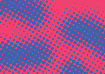 Modern blue and neon pink superhero pop art background in comic book style with halftone design, vector