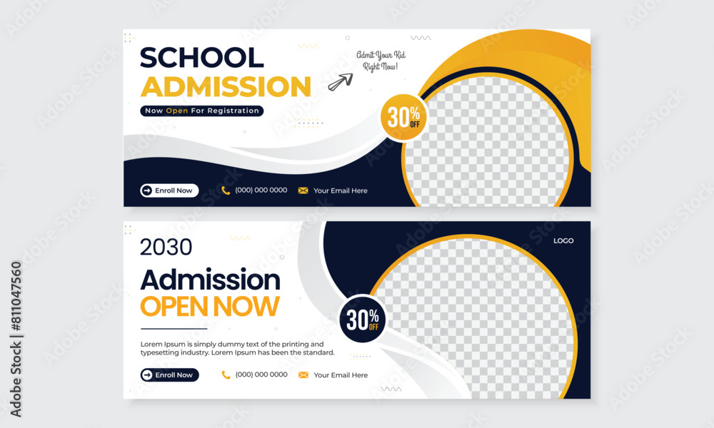 Wall mural professional back to school admission open social media facebook cover design, web banner template f