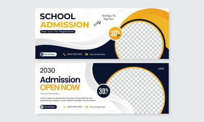 Professional back to school admission open social media facebook cover design, web banner template for education institute marketing ads promotion online media bundle set, new creative modern style