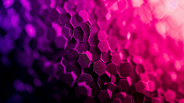 A purple and pink gradient with subtle hexagons.
