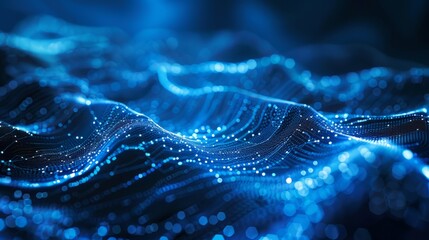 Blue and black background with glowing blue dots that resemble stars in space.