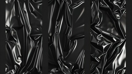 Elegant black fabric textures - collection of luxurious folds and wrinkles of dark material for background and design