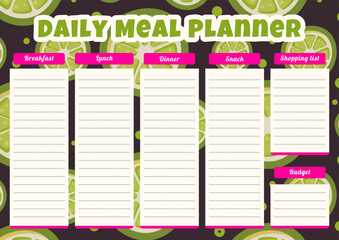 Daily Meal Planner Template with Limes and Notes