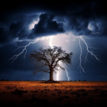 Dramatic Thunderstorm Illuminates the Night Sky with Intense Lightning Bolts