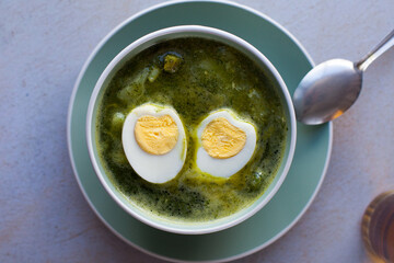Peruvian green soup. Concept of soups.