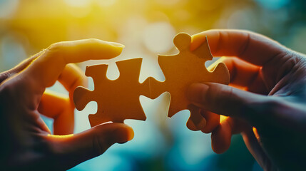 Close-up of hands holding puzzle business problem solving concept.