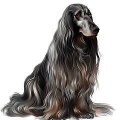 An Afghan Hound, with a striking appearance and long, silky hair, on a transparent background
