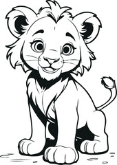 vector cute male child Lion smiling outline illustration