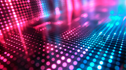 Neon light grid in vibrant pink and blue hues. Concept of futuristic technology backgrounds, digital art