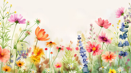Watercolor wildflower banner with copy space