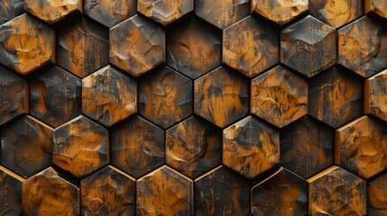 Detailed view of a wall constructed with hexagonal shapes, showcasing precision and geometry in construction.