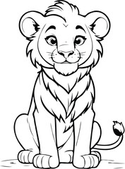 Fototapeta premium vector cute male child Lion smiling outline illustration