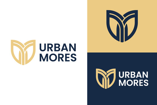 Logo ready elegant simple creative brand identity company corporate cafe fashion food initial U M flowers letter word mark sign modern