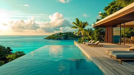 Fototapeta premium Luxury villa, private beach access, tropical opulence.