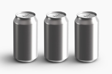 Mockup of aluminum can packaging. Blank white clear empty tin. Isolated.