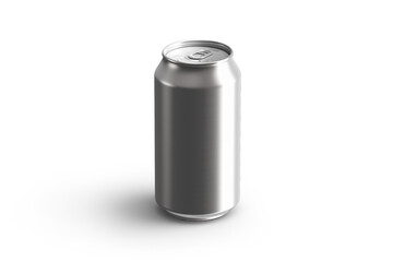 Mockup of aluminum can packaging. Blank white clear empty tin. Isolated.