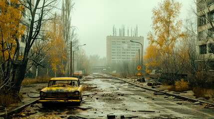 Obraz premium Empty streets of Chernobyl after the catastrophe. Chernobyl view.