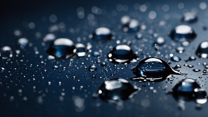 Realistic water droplets on navy blue background design wallpaper