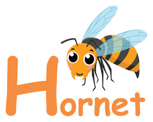 Cute font alphabet H for hornet cartoon characters