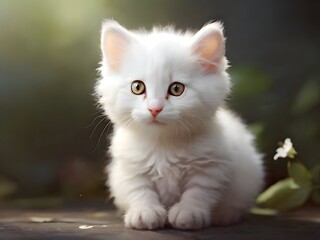 Fototapeta premium White Cat Animal Realistic Photo Illustration Art