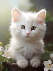 White Cat Animal Realistic Photo Illustration Art