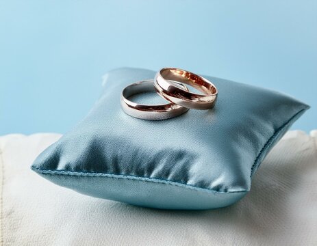 alliances pos&eacute;es sur un coussin de satin pour un mariage en ia