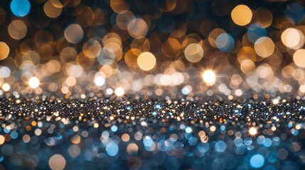 abstract christmas bokeh background with gold and blue lights
