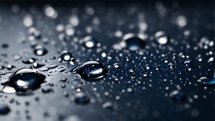 Realistic water droplets on navy blue background design wallpaper